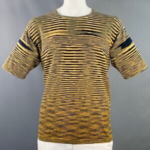 MISSONI Size XL Yellow Navy Stripe Cotton Knit Crew Neck T-Shirt